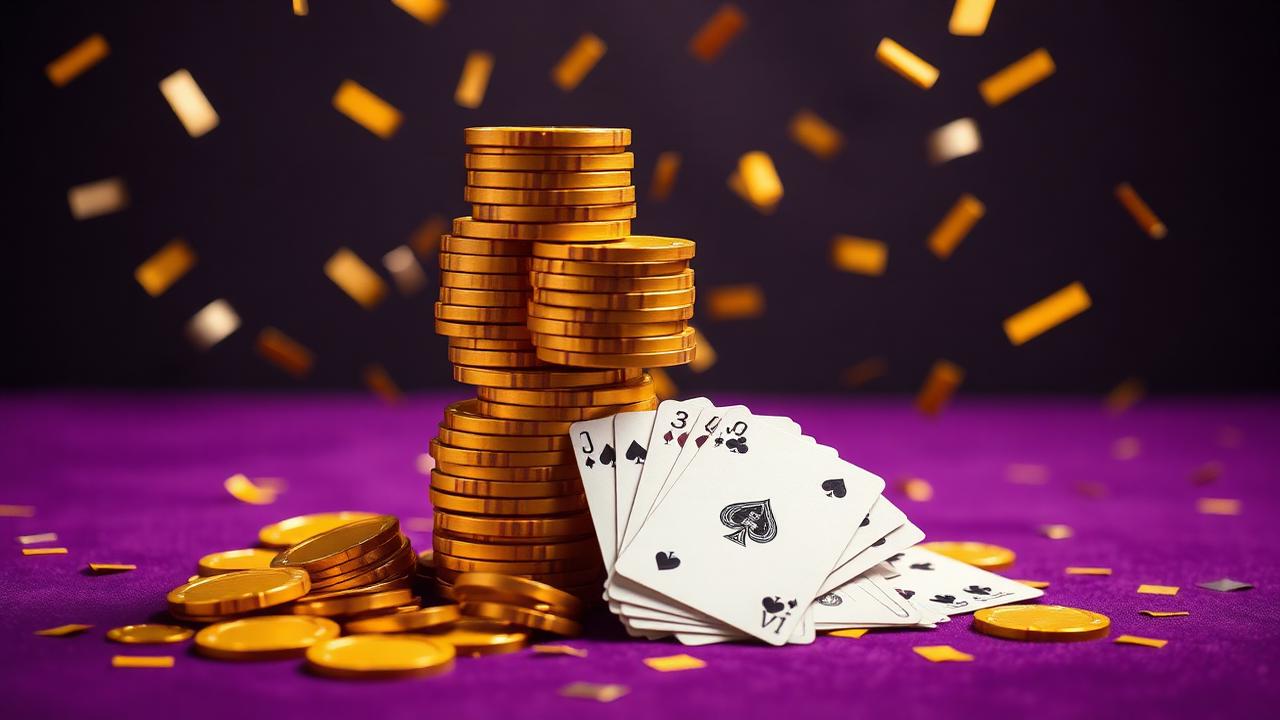 Gold coins and playing cards celebrating Super Slots promotions