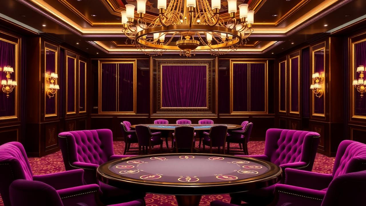 Super Slots VIP lounge with gold and purple decor